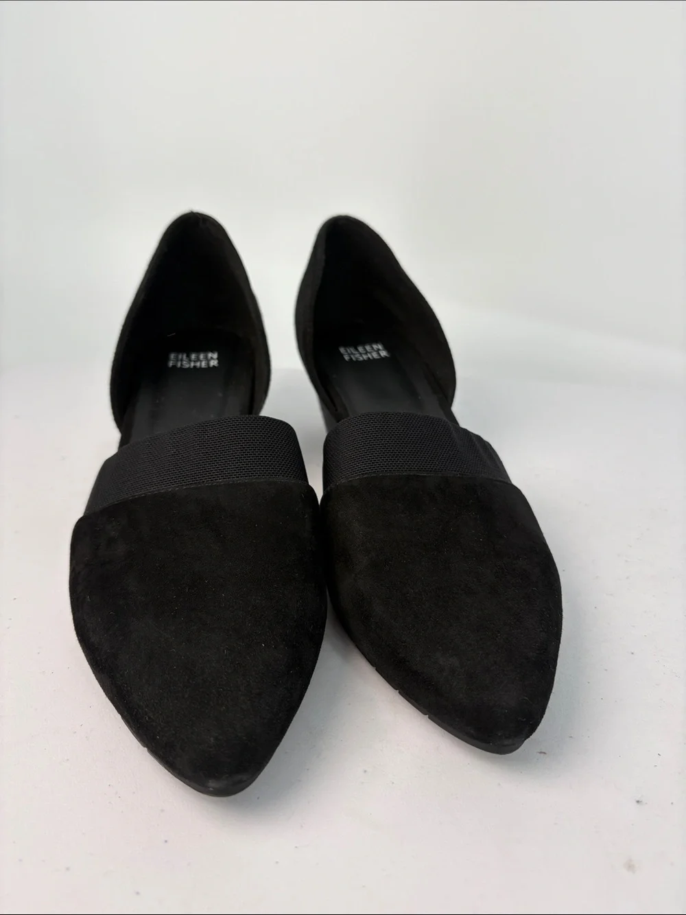 🌪️ Eileen Fisher Hilly suede  Black Pointed D'Orsay Low Heel Flats